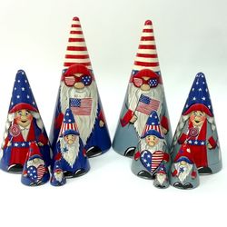 Festive decor Gnome Matryoshka the Independence Day of America July 4 Gnome Nesting dolls the Flag of the United Stats
