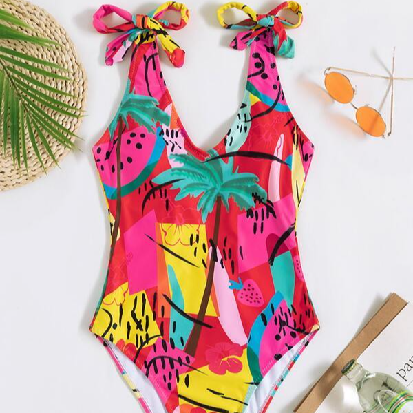 Tropical Fruit Print V Neck Tie Shoulder Backless One Piece Swimsuit Beachwear Swimwear Beach Sea Summer (10).jpg