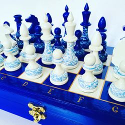 Wooden Chess Set Handmade Gift, Russian Style Chess Board Dad Birthday Gift