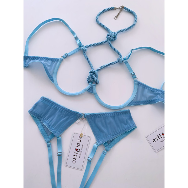 Frame Shibari Set, Lingerie set, Baby blue lingerie, Erotic