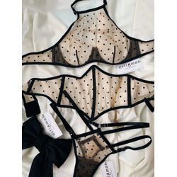 Bubbly lingerie set, Nude lingerie, Mesh lingerie, Dots lingerie, Beige lingerie, Estigmas lingerie, Sexy lingerie