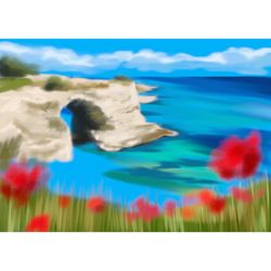 puglia poppies digitl art paper poster art puglia art otranto art coastal art poppy art