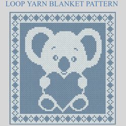 Loop yarn Finger knitted Koala with Heart blanket pattern PDF Download