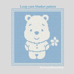 Loop yarn Finger knitted Bear blanket pattern PDF Download