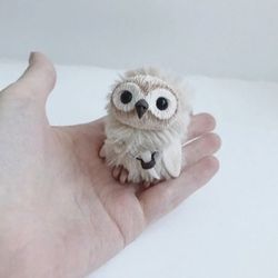 Owl miniature ART doll Fantasy animal toy polymer clay sculpture OOAK owl artist doll stuffed cute owl toy little owl