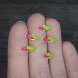 Miniature Green Fire Tetra 5 pcs, tiny fish for diorama, resin art or dollhouse aquarium