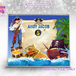 Pirate party backdrop, cartoon pirate backdrop, pirate treasure theme