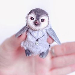 Penguin Art Doll miniature Animal toy clay sculpture collectible penguin OOAK Doll stuffed animals