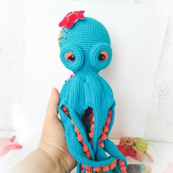 Octopus crochet toy. Aquatic octopus. Blue crocheted toy octopus. Handmade stuffed animal octopus. Beach decor sea style