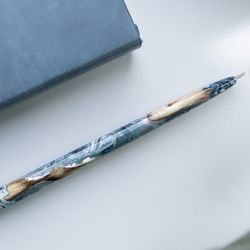 ballpoint blue gift pen wood and resin. cute wedding pen.
