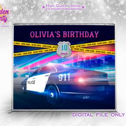 police academy backdrop, 911 party backdrop, night street background, police baby shower