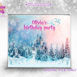 Snow queen backdrop, winter fairytale party, fairytale castle background