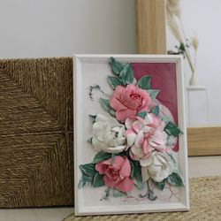 3d roses painting, texture wall art, sculpture painting