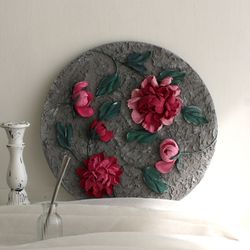 Peonies 3d painting, textured floral wall art, plaster flowers, sculpture painting
