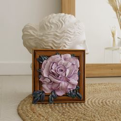3d rose in a wooden frame, sculptural painting, an unusual gift