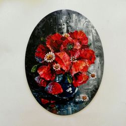 Still Life With a Vase Of Red Poppies Original Oil Painting On Canvas Panel Original Floral Wall Art