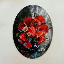 still life with a vase of red poppies original oil painting on canvas panel original floral wall art