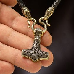 Thor’s Hammer : MJOLNIR Mammen Style #2 + Leather Necklace 6 mm
