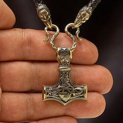 thor’s hammer : mjolnir mammen style #4 + leather necklace 6 mm