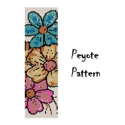 Flowers Beading Peyote Pattern, Seed Bead Bracelet, Bright Colored Peyoted beaded patterns Digital PDF