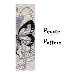 Monochrome Butterfly Beading Peyote Pattern, Seed Bead Bracelet, Beaded Patterns Digital PDF