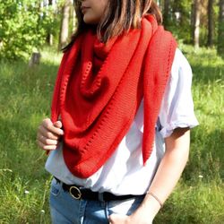 Big red knitted shawl