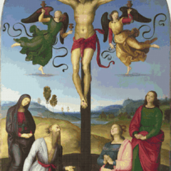 PDF Counted Vintage Cross Stitch Pattern | Crucifixion with the Virgin Mary, Saints and Angels | Raphael Santi 1502-1503