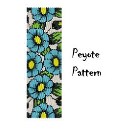 Blue Flowers Peyote Beading Pattern, Seed Bead Bracelet, Peyoted Bead Patterns Digital PDF