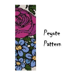 Rose Flower Peyote Beading Pattern, Seed Bead Bracelet, Peyoted Beaded Patterns Digital PDF