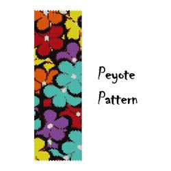 Flowers Peyote Beading Pattern, Seed Bead Bracelet, Multicolor Bright Flower Beaded Patterns Digital PDF