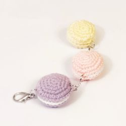 Handmade keychain. Original design accessory. Macaron cookies. Cotton crochet. Bag hanger. Keychain on carabiner.