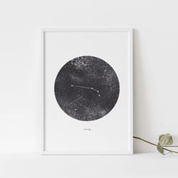 simple aries print in black and white, aries constellation printable wall art, aries astrological print download, aries