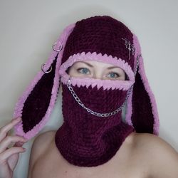 Sexy balaclava crochet Bunny fetish hat Kawaii bunny hat for women Halloween bunny mask.