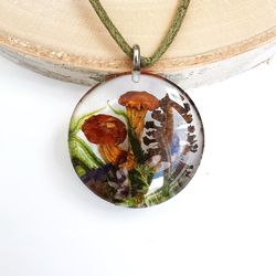Forest mushroom pendant Magic forest rewelry Mushroom necklace Resin botanical pendant