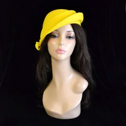 yellow vintage hat, 1920s style hat, winter hat, 1930s hat, 1940s hat