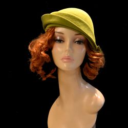 . green vintage hat, 1920s style hat, winter hat ,1930s hat, 1940s hat