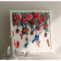 Original textured wall decor, plaster wall art, sculpture painting, home accents, floral gift idea