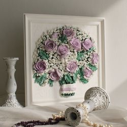 Bouquet of flowers original texture painting, modern wall decor, wedding gift