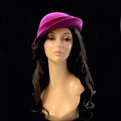 . fuchsia vintage hat, 1920s style hat, winter hat,1930s hat, 1940s hat