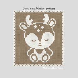 Loop yarn Finger knitted Baby Deer blanket PDF Download