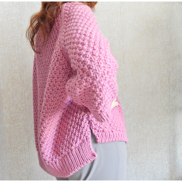 Womens pink knitted sweater. Oversized jumper handmade. - Inspire Uplift