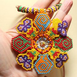 Necklace bright flower beaded pendant mandala butterfly handmade multicolored necklace