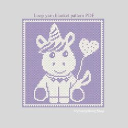 Loop  yarn Finger knitted Unicorn with balloon blanket pattern PDF Download