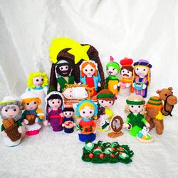 Christmas nativity scene- crochet doll big set. Complete multicultural nativity set. Handmade nativity figures.