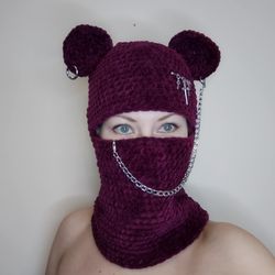 Crazy bear balaclava crochet Goth balaclava with bear ears Trendy balaclava with ears Teens gift Halloween bear mask