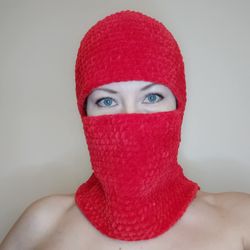 Crochet balaclava ski mask Red balaclava hand knit Trendy balaclava for teens Fluffy balaclava face mask