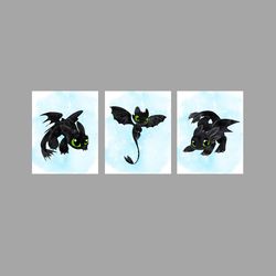How to Train Your Dragon Toothless Set Disney Art Print Digital Files decor nursery room watercolor