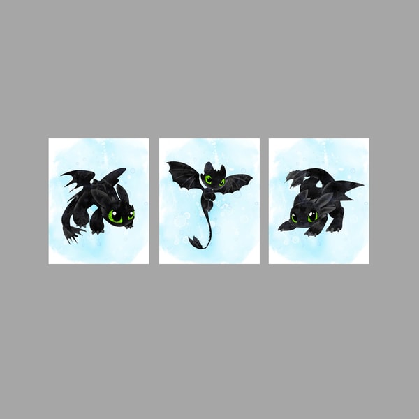 How to Train Your Dragon Toothless Set Disney Art Print - Inspire Uplift