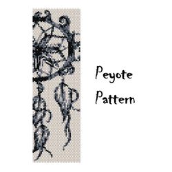 Monochrome dreamcatcher peyote bead pattern, seed beading bracelet, ethnic tribal beaded patterns Digital PDF