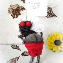 Soft toy fly. Cicada art toy crochet. Handmade animal fly. Big animal insect toy. Crocheted art toy fly insect. Doll fly
